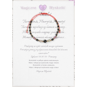 Bransoletka celebrytka czarny TURMALIN FLUORYT HEMATYT ochrona i spokój